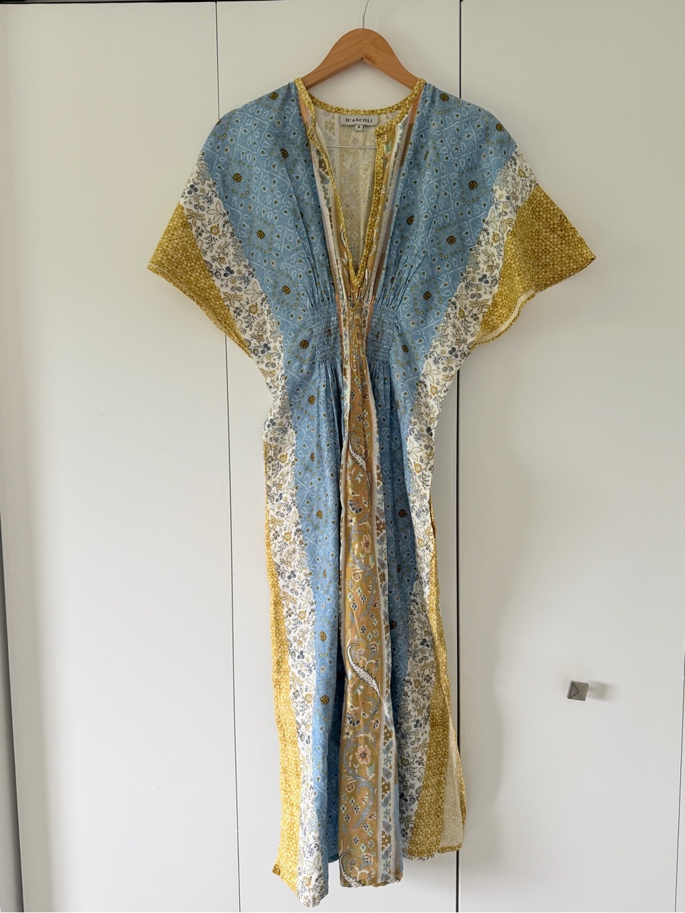 Boho Floral Maxi Dress in Blue and Mustard